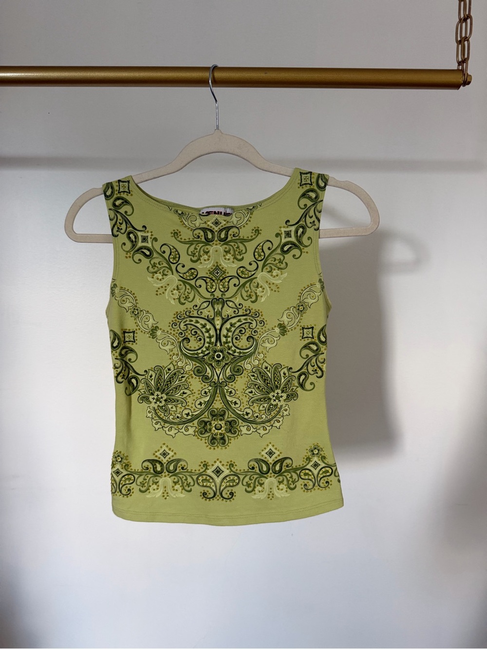 VENUS Light Green Paisley-Print Tank Top